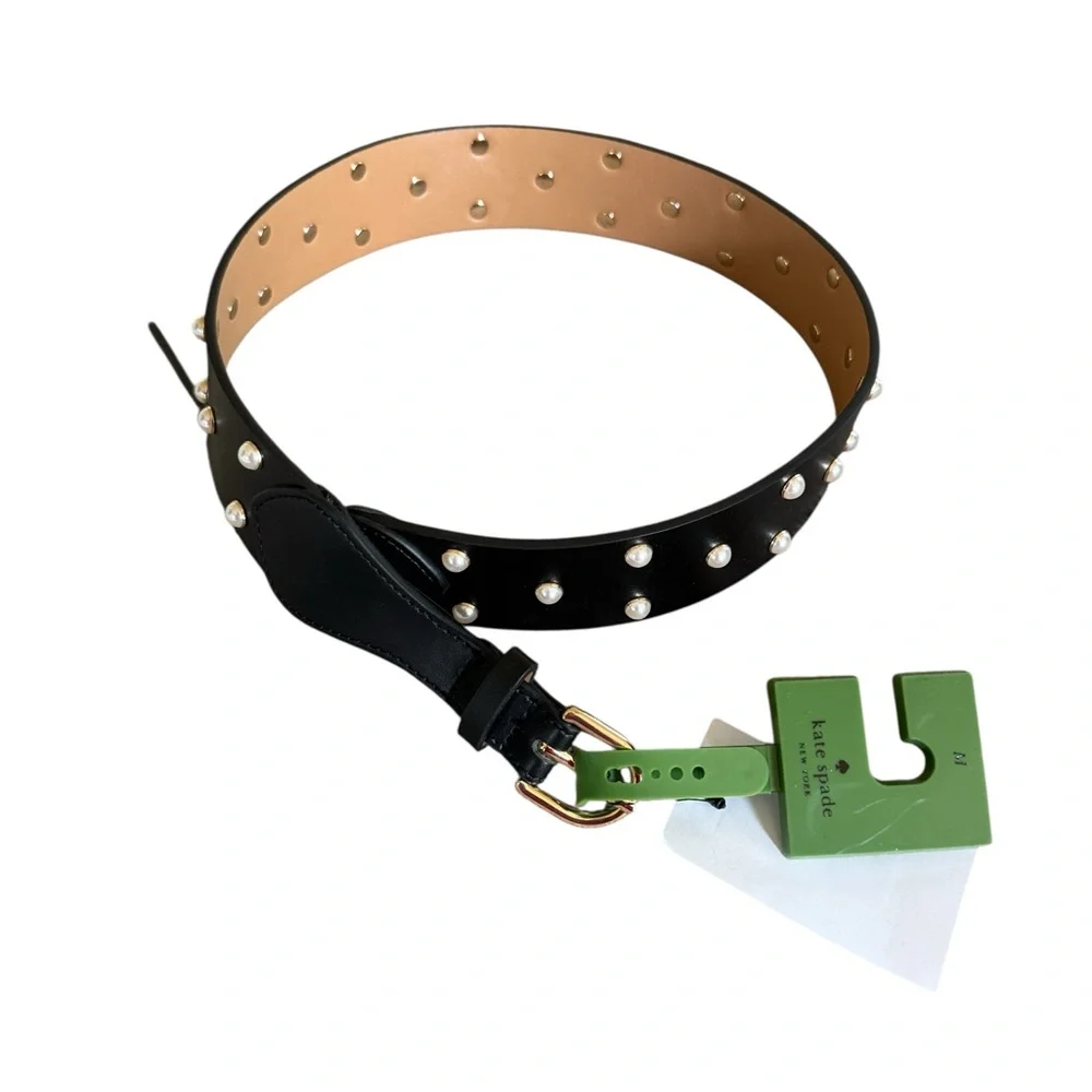 NWT Kate Spade New York Faux Pearl Belt Medium, BLACK